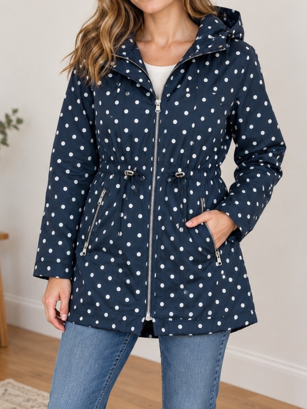 Tahari Black and White Polka Dot Ski Jacket